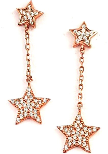 Zirkon taşlı yıldızlı sallantılı gümüş küpe