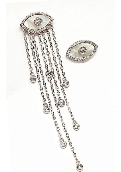 Zirkon ve sedef taşlı göz figürlü tasarım gümüş küpe çifti fiyatları