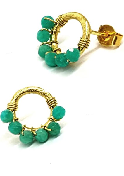 Kalsedon taşlı el işçiliğinde gümüş bayan küpe