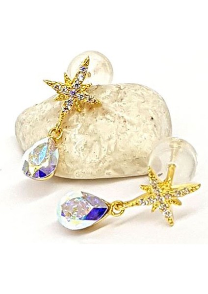 Swarovski Taşlı Kutup Yıldızı Figürlü Minimal Gümüş Küpe