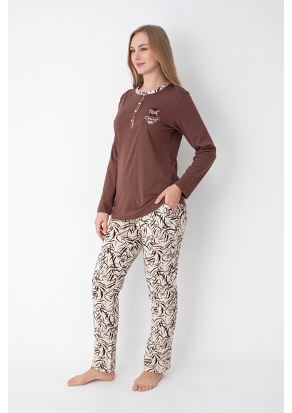 Kahverengi Desenli Uzun Kol Pijama Takımı fiyatları
