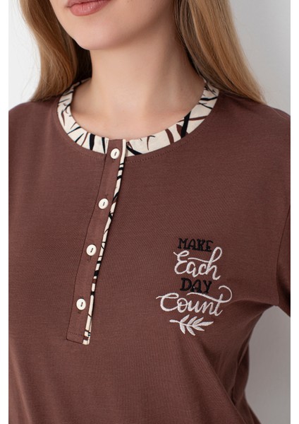 Kahverengi Desenli Uzun Kol Pijama Takımı fırsatları