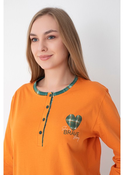 Hardal/yeşil Ekose Desenli Uzun Kol Pijama Takımı
