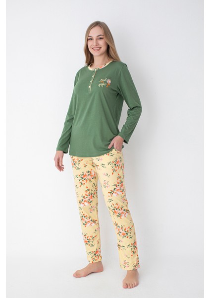 Yeşil/sarı Çiçek Desenli Uzun Kollu Pijama Takımı fiyatları
