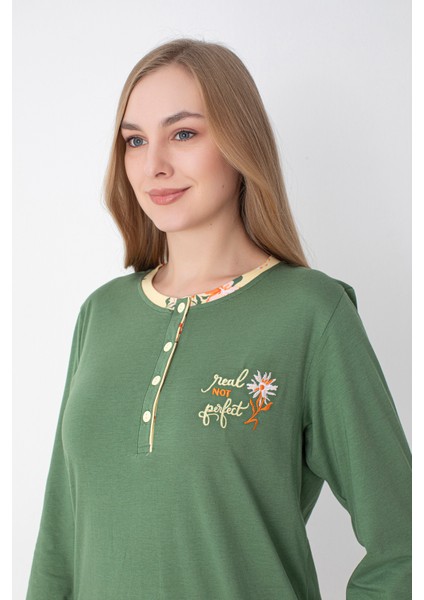 Yeşil/sarı Çiçek Desenli Uzun Kollu Pijama Takımı indirimleri