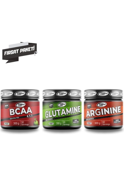 3'lü Fırsat Paket Bcaa 300 gr - Arginine 300 gr - Glutamine 300 gr
