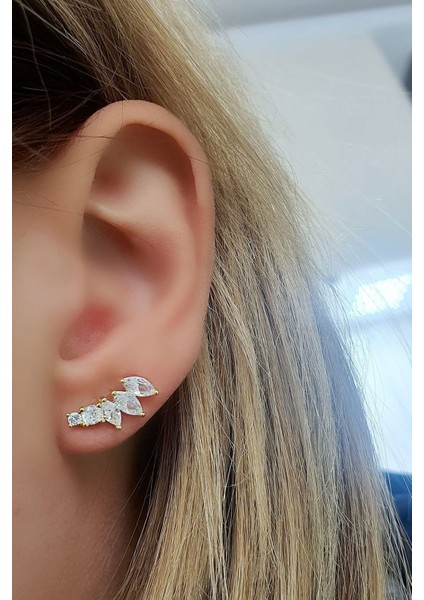 Zirkon Taşlı 925ayar Gümüş Üzerine Altın Kaplama Yay Küpe