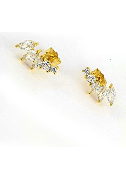 Zirkon Taşlı 925ayar Gümüş Üzerine Altın Kaplama Yay Küpe modelleri