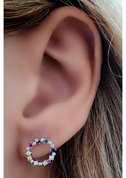 renkli zirkon taşlı gümüş küpe