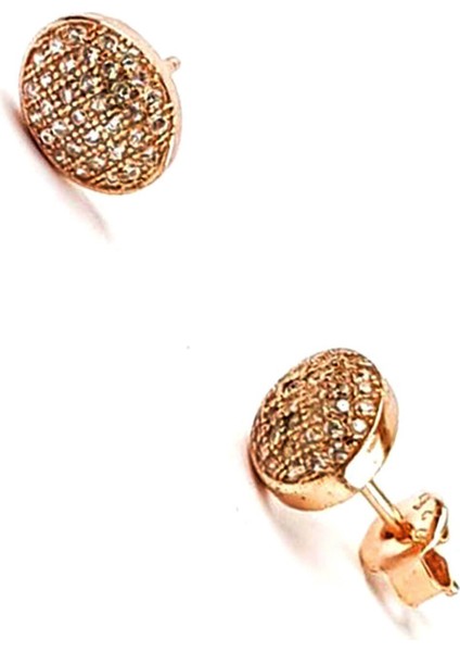 Zirkon taşlı gümüş üzerine rose altın kaplama küpe