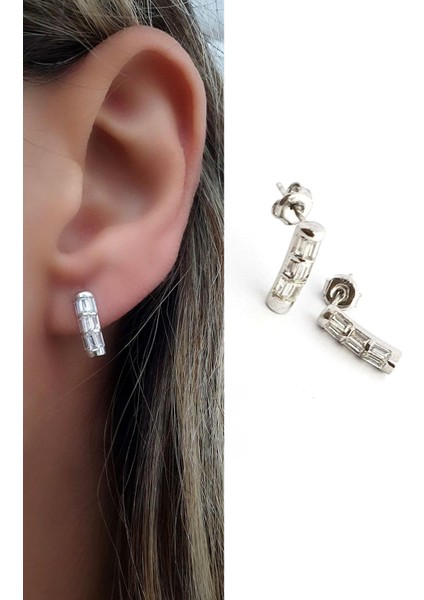 Baget Zirkon Taşlı 925AYAR Gümüş Luxury Tasarım Küpe