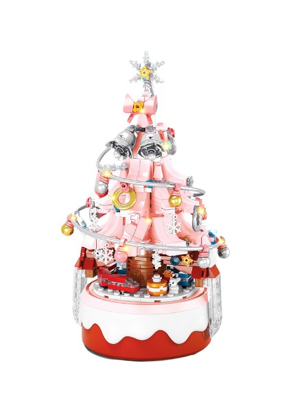 Noel Ağacı Karusel Müzik Kutusu Inşaat Blokları Seti, Reçine Inşaat Oyuncak, Masaüstü Dekorasyon Model Kit - Pembe (Yurt Dışından)