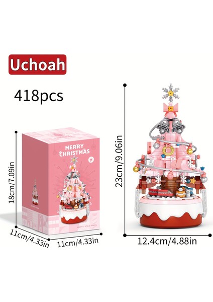 Noel Ağacı Karusel Müzik Kutusu Inşaat Blokları Seti, Reçine Inşaat Oyuncak, Masaüstü Dekorasyon Model Kit - Pembe (Yurt Dışından) modelleri
