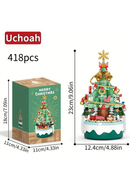 Noel Ağacı Karusel Müzik Kutusu Inşaat Blokları Seti, Reçine Inşaat Oyuncak, Masaüstü Dekorasyon Model Kit (Yurt Dışından)