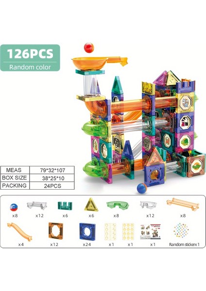 126 Parça Manyetik 3D Yapı Blok Seti - Renkli Manyetik Parça Eğitici Oyuncak | Top Boru Kaydırak (Yurt Dışından)