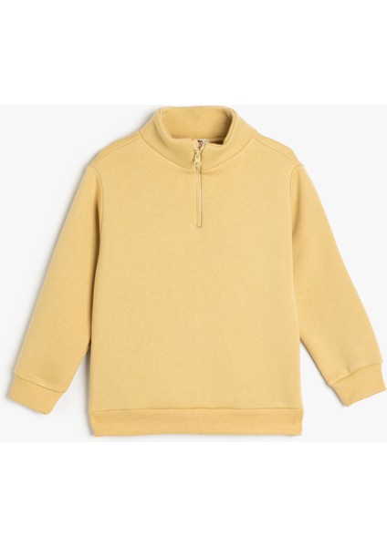 Dik Yaka Yarım Fermuar Detaylı Uzun Kollu Sweatshirt