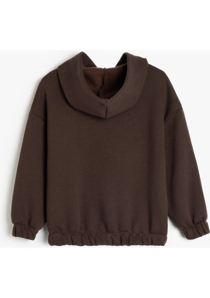 Uzun Kollu Kalp Baskılı Kapşonlu Sweatshirt