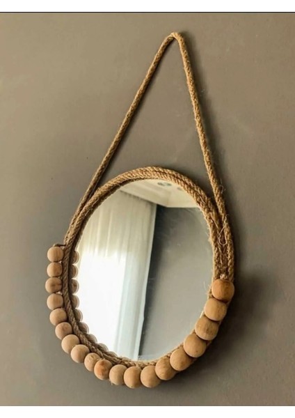 1 Bohem Pampas Doğal Jüt Dekoratif Parlak Şık Hasır Duvar Salon Süs Aynaları Bebek Odası Ev Modern