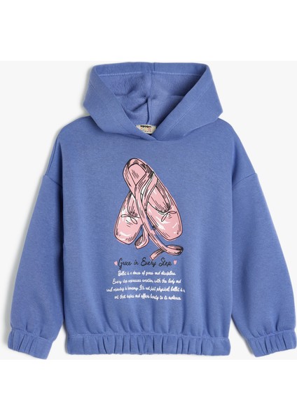 Uzun Kollu Bisiklet Yaka Baskı Detaylı Sweatshirt