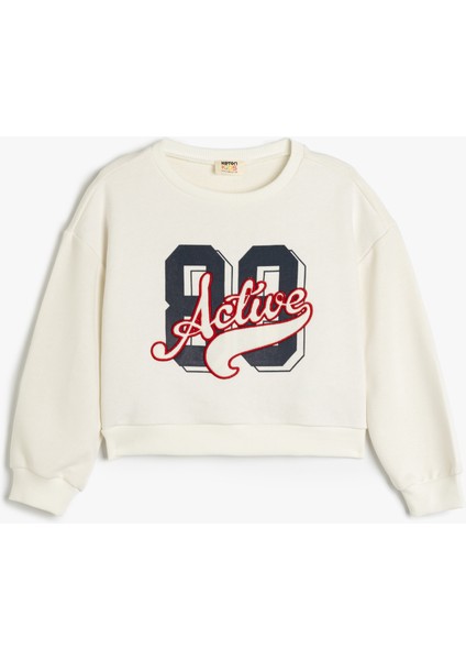 Baskılı Uzun Kollu Bisiklet Yaka Oversize Sweatshirt