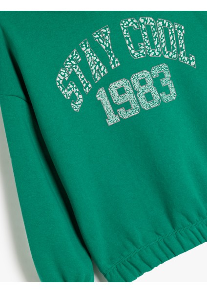 Slogan Baskılı Uzun Kollu Kapşonlu Sweatshirt modelleri