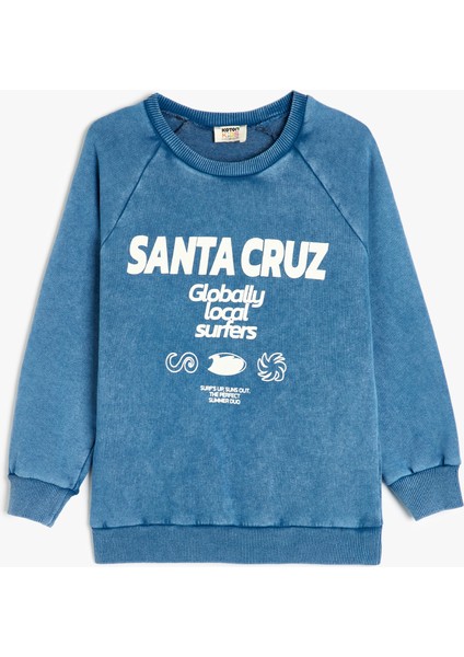 Pamuklu Baskı Detaylı Oversize Bisiklet Yaka Sweatshirt