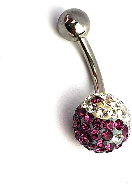 Mor Beyaz Swarovski Taşlı Çelik Birliği Yin Yang Göbek Piercing