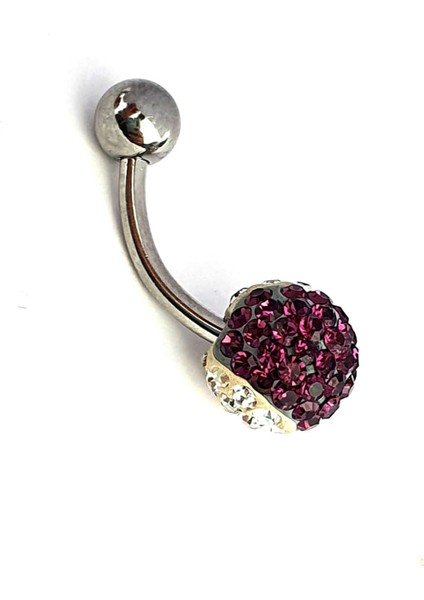 Mor Beyaz Swarovski Taşlı Çelik Birliği Yin Yang Göbek Piercing