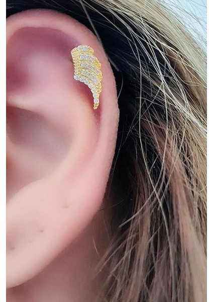 Melek Kanadı Figurlu 316L Anti Alerjik Cerrahi Celik Helix Kikirdak Piercing 6mm.5 mm
