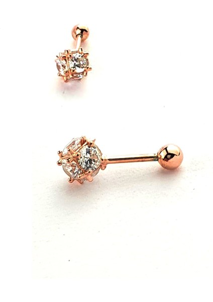 Zirkon Taşlı 925AYAR Gümüş Rose Tragus Kıkırdak Piercing