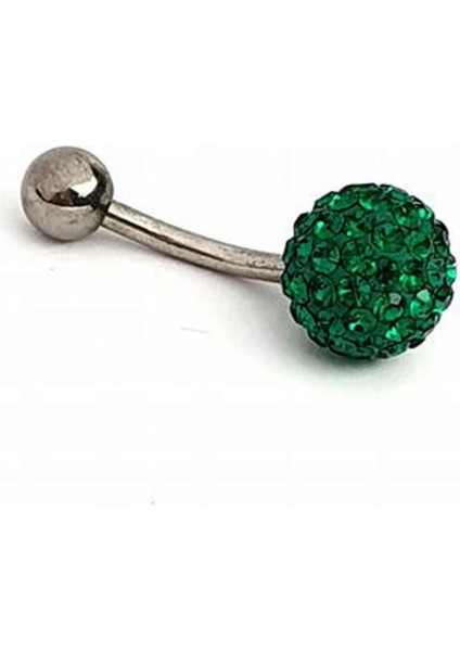 Yeşil Swarovski Tasli 316L Anti Alerjik Cerrahi Celik Göbek Piercing