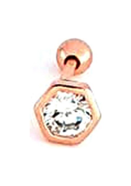 Zirkon Taş Detaylı 925 Ayar Gümüş Rose Beşgen Tragus Helix Piercing