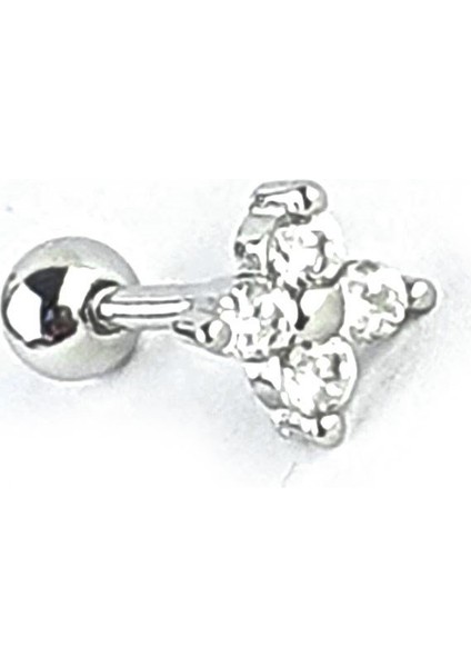 Zirkon Taşlı Çiçek Figürlü 925AYAR Gümüş Tragus Kıkırdak Piercing modelleri