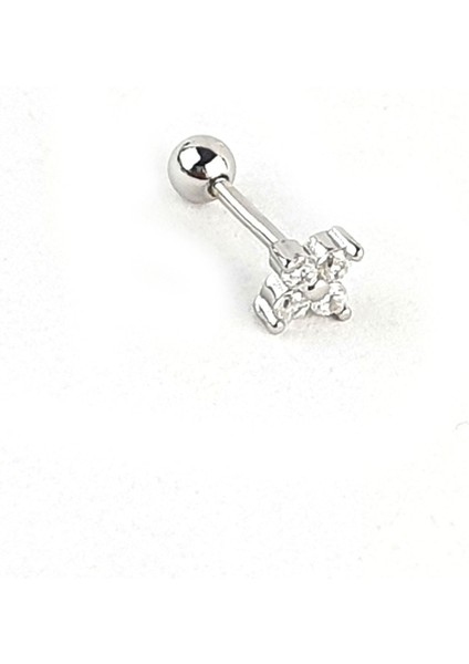 Zirkon Taşlı Çiçek Figürlü 925AYAR Gümüş Tragus Kıkırdak Piercing fırsatları