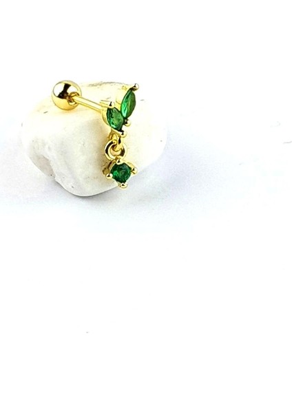 Yeşil Zirkon Taşlı 925AYAR Gümüş Üzerine Altın Kaplama Sallantılı Tragus Helix Kikirdak Piercing fiyatları