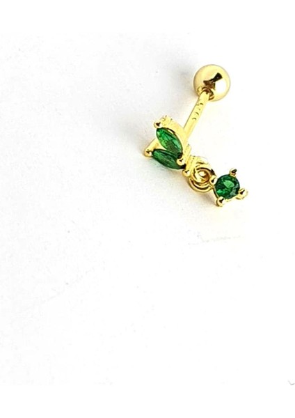 Yeşil Zirkon Taşlı 925AYAR Gümüş Üzerine Altın Kaplama Sallantılı Tragus Helix Kikirdak Piercing modelleri