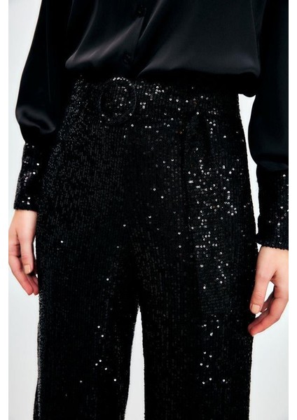 5518 Kemerli Payet Pantolon Siyah modelleri