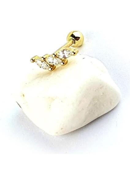 Zirkon Taşlı 925AYAR Gümüş Üzerine Altın Kaplama Tragus Kıkırdak Helix Piercing fiyatları