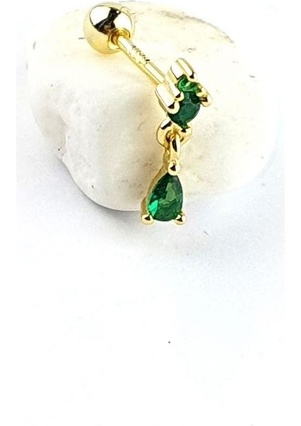 Yeşil Zirkon Taşlı 925AYAR Gümüş Üzerine Altın Kaplama Sallantılı Tragus Helix Kikirdak Piercing fiyatları