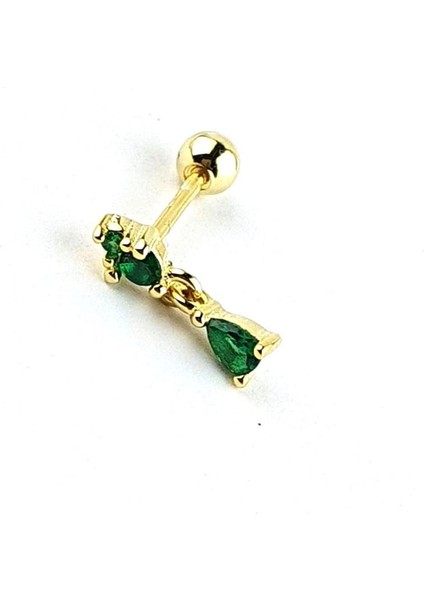 Yeşil Zirkon Taşlı 925AYAR Gümüş Üzerine Altın Kaplama Sallantılı Tragus Helix Kikirdak Piercing fırsatları