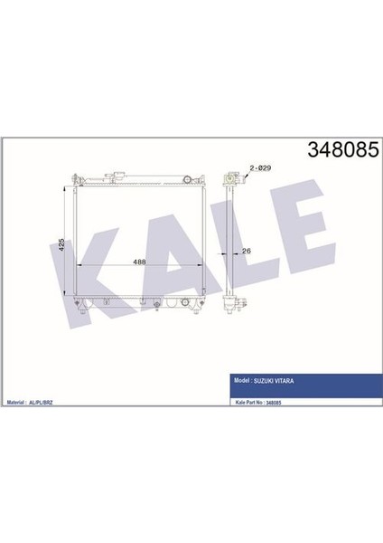 348085 Motor Su Radyatörü Vitara 1.6 90-98 Manuel 5 Kapı 26MM 1770056B00