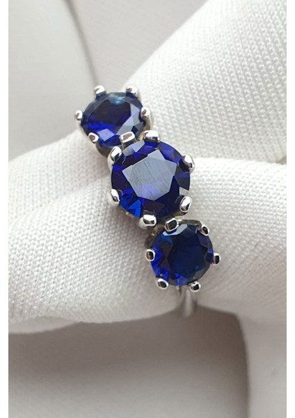 Sky Diamond Blue Creative Sapphire 925AYAR Gümüş Tria Yüzük modelleri