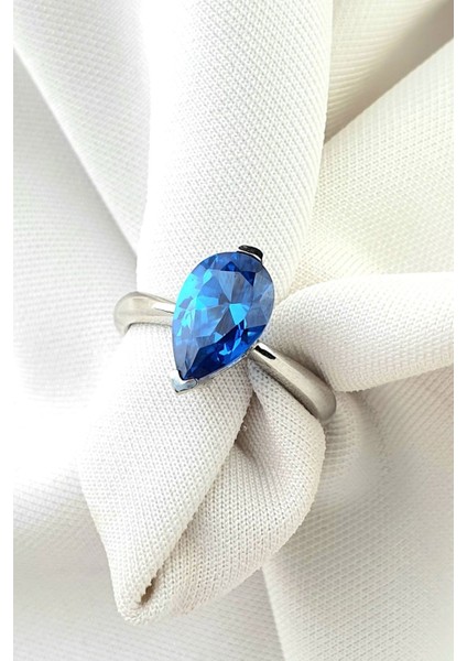 Sky Diamond Blue Creative Sapphire 925AYAR Gümüş Damla Yüzük