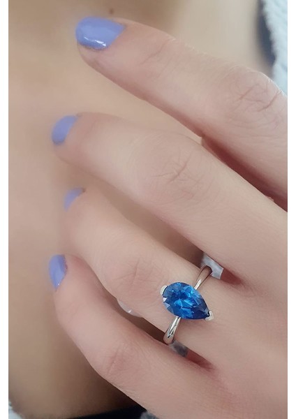 Sky Diamond Blue Creative Sapphire 925AYAR Gümüş Damla Yüzük
