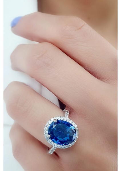 Sky Diamond Blue Paribu Tanzanit Taşlı 925AYAR Gümüş Oval Yüzük