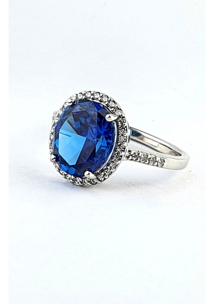 Sky Diamond Blue Paribu Tanzanit Taşlı 925AYAR Gümüş Oval Yüzük modelleri
