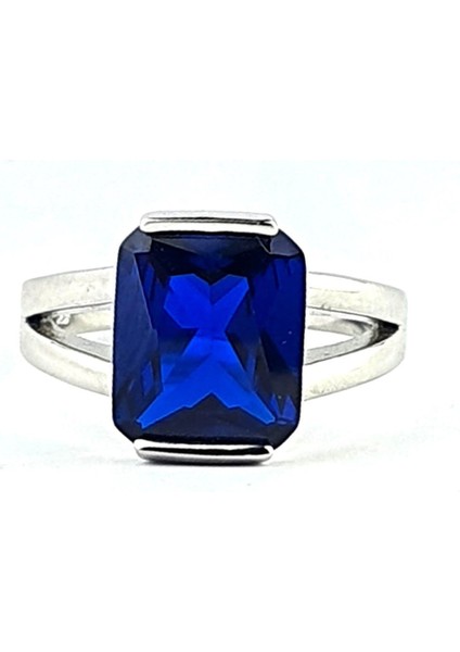Sky Diamond Blue Creative Sapphire 925AYAR Gümüş Dikdörtgen Baget Yüzük