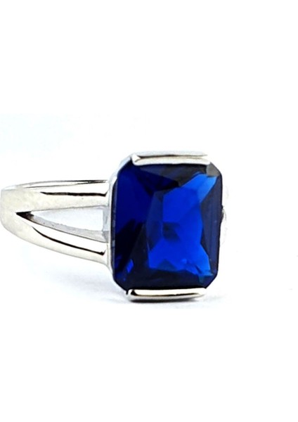 Sky Diamond Blue Creative Sapphire 925AYAR Gümüş Dikdörtgen Baget Yüzük
