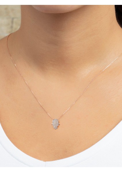 Rose Gold Taşlı Fatma Ana Eli Bayan Gümüş Kolye fiyatları