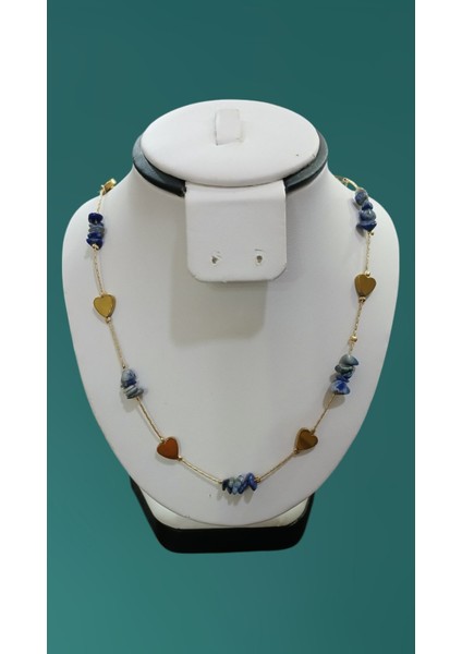 Lapis Lazuli Doğaltaş Çelik Kolye Kırık Taş